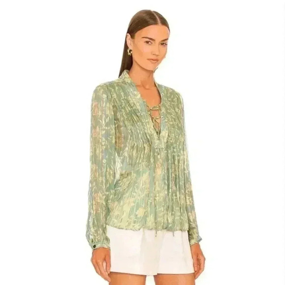 Rag & Bone New York Sachi Floral Top in Green Floral Sheer M Women's - Picture 1 of 13